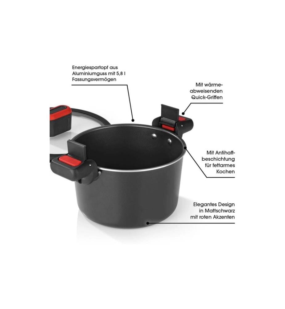 GOURMETMAXX - Kochtopf GOURMETMAXX -, Aluminiumguss, Schwarz / Rot, 5.8 l