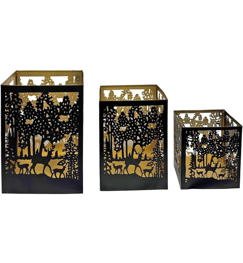 DAMECO - Laterne Forest 3er Set, Schwarz/Gold