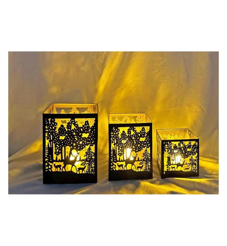 DAMECO - Laterne Forest 3er Set, Schwarz/Gold