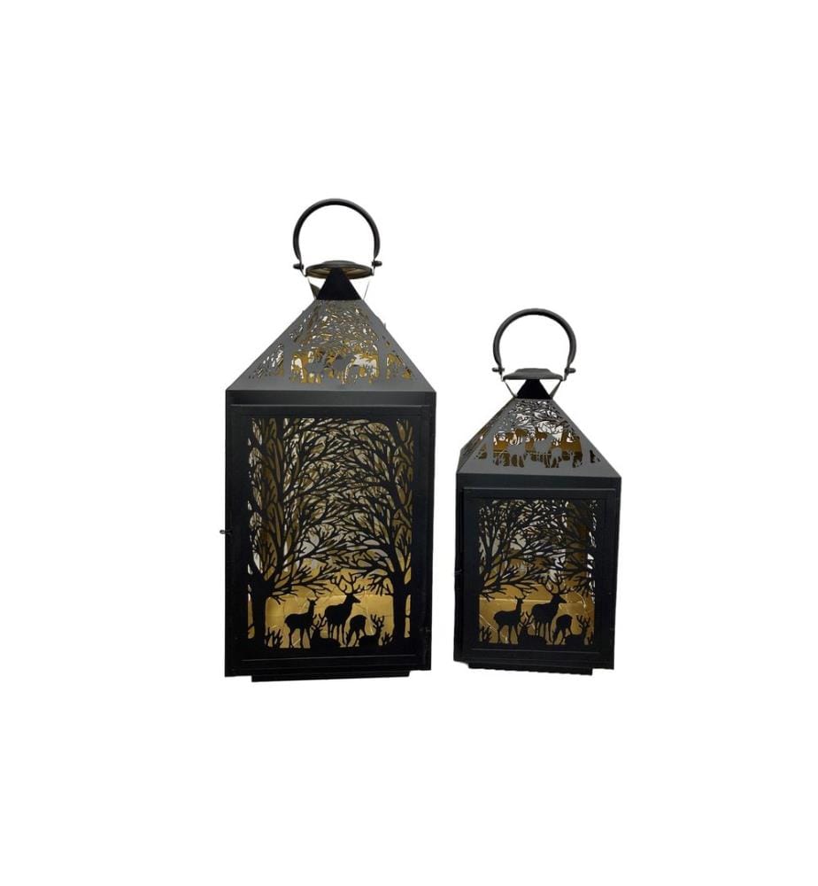 DAMECO - Laterne Forest 2 Stück, 41 cm/56 cm, Gold/Schwarz