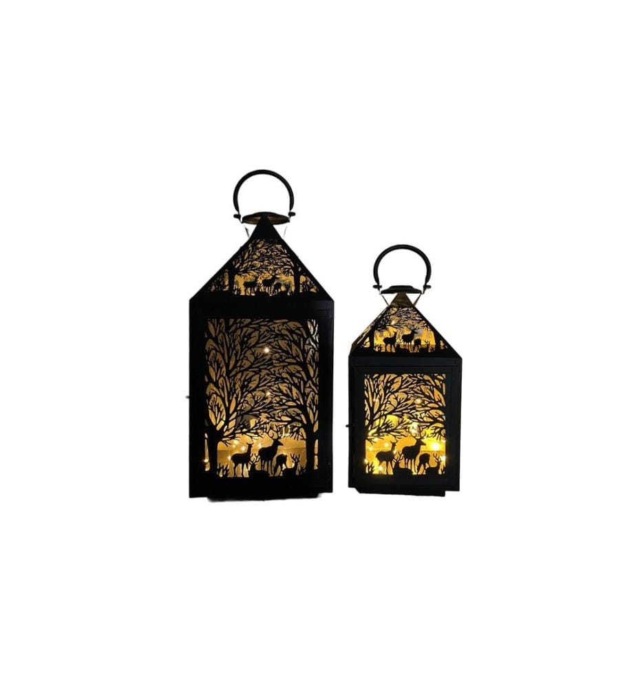DAMECO - Laterne Forest 2 Stück, 41 cm/56 cm, Gold/Schwarz