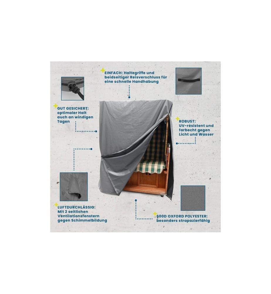 Hoberg - Strandkorbabdeckung gross, 140 x 100 x 165 cm, grau