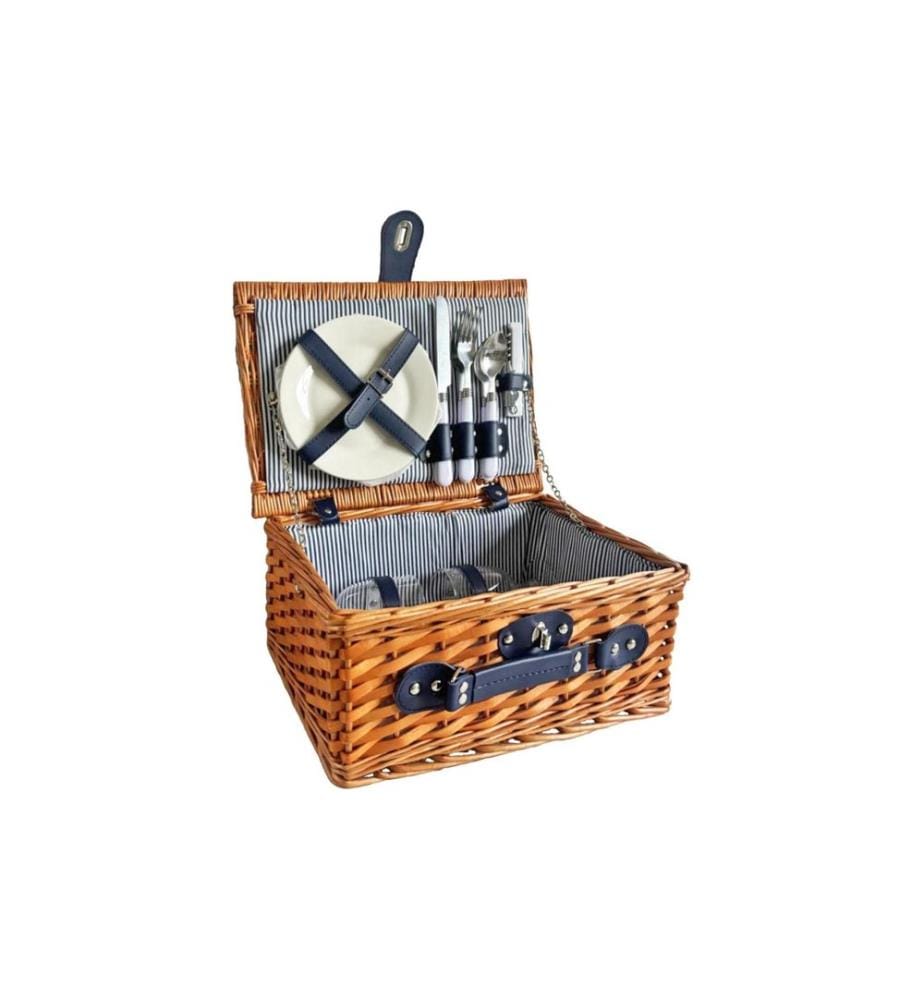 DAMECO - Panier de pique-nique pour 2 personnes 11-pièces, marron/bleu
