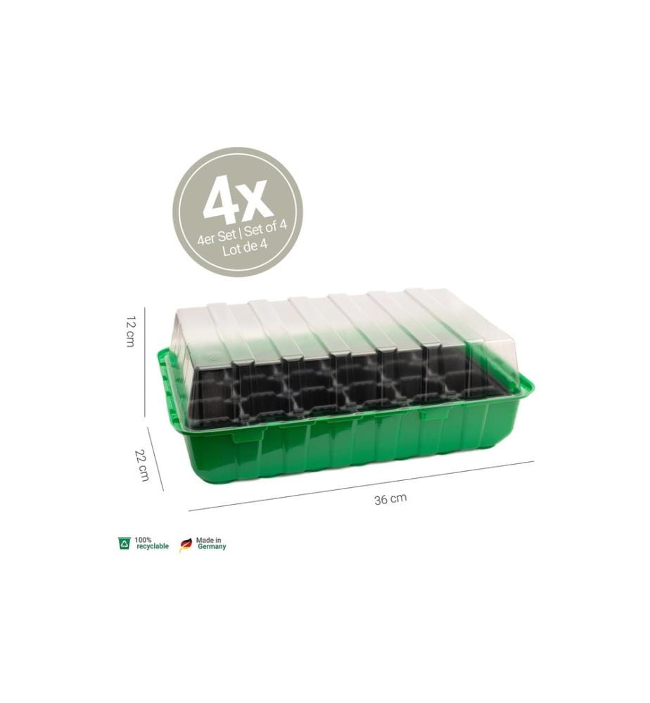 Romberg - Anzuchthaus 4er Set 4 Schalen,4 Hauben, 4 x 24 Töpfe