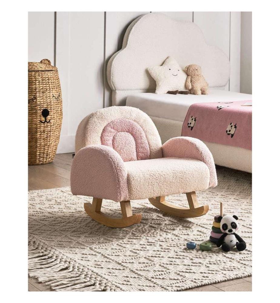 Sedia a dondolo per bambini Arcobaleno OMBO Bouclé Rosa pastello