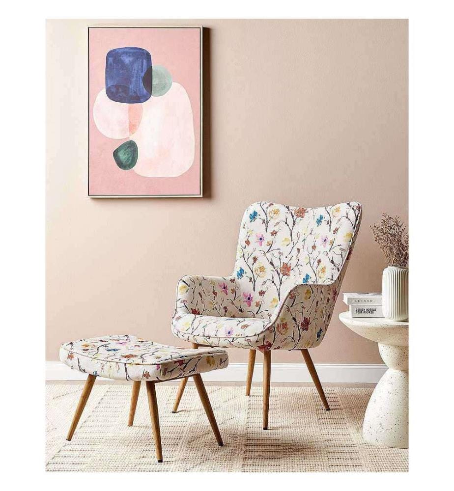 Poltrona Wingback VEJLE con poggiapiedi Tessuto Beige chiaro