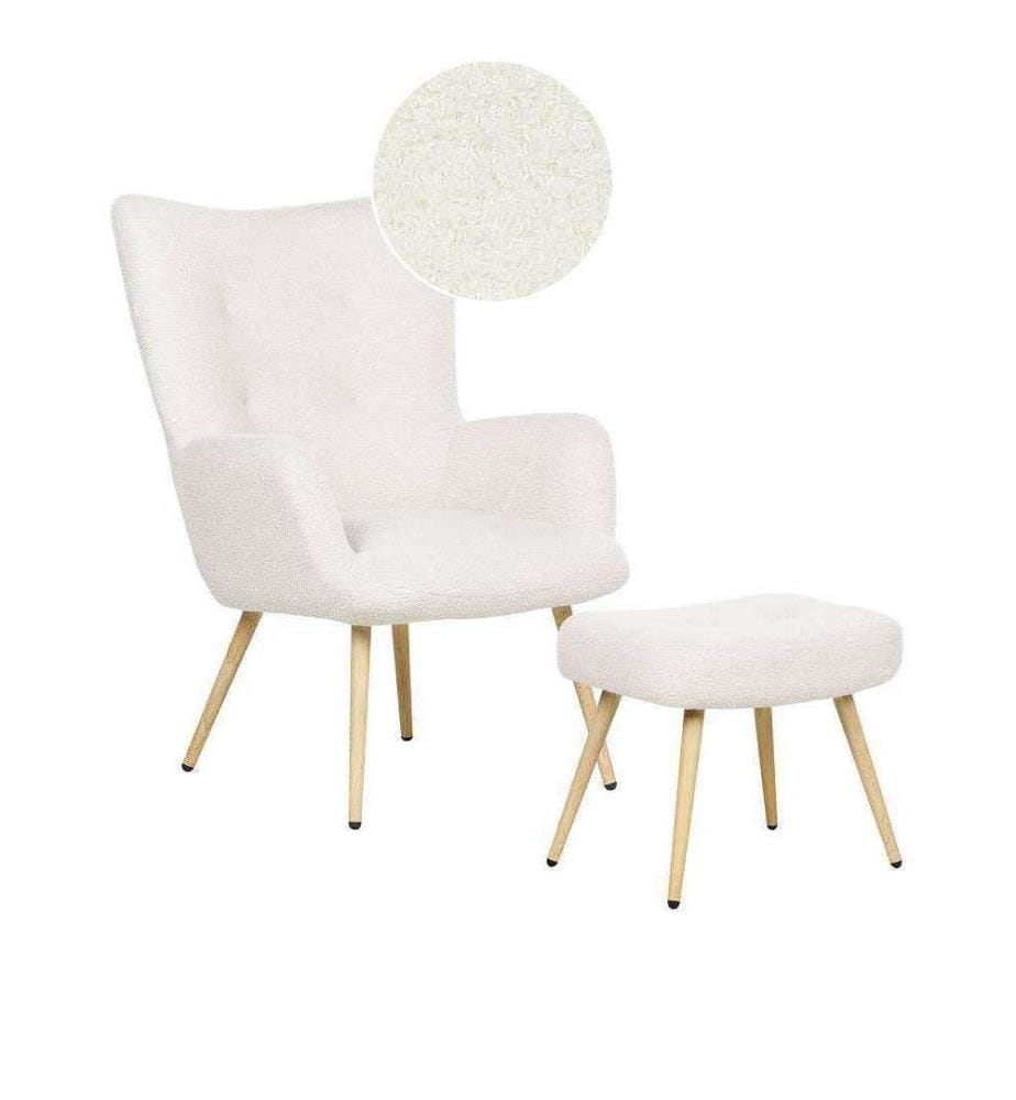 Fauteuil à oreilles VEJLE Bouclé Blanc cassé