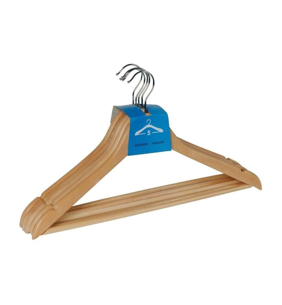 WENKO - Kleiderbügel Formbügel Eco Holz 5er-Set 5 Stück, Nature
