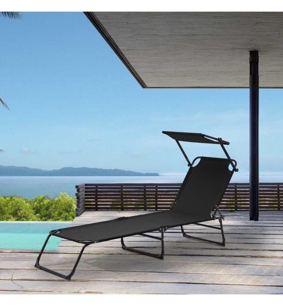 Sonnenliege Lomeda mit Sonnendach 187x53x27 cm Schwarz