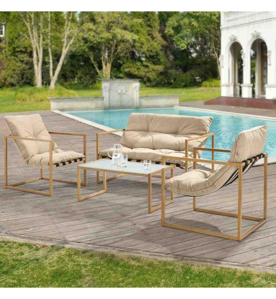 Gartenmöbel Set Dallas 4-teilig mit Polsterkissen Holz Khaki