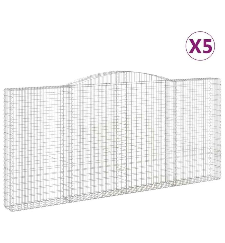 Gabionen mit Hochbogen 5 Stk. 400x30x180/200cm Verzinktes Eisen