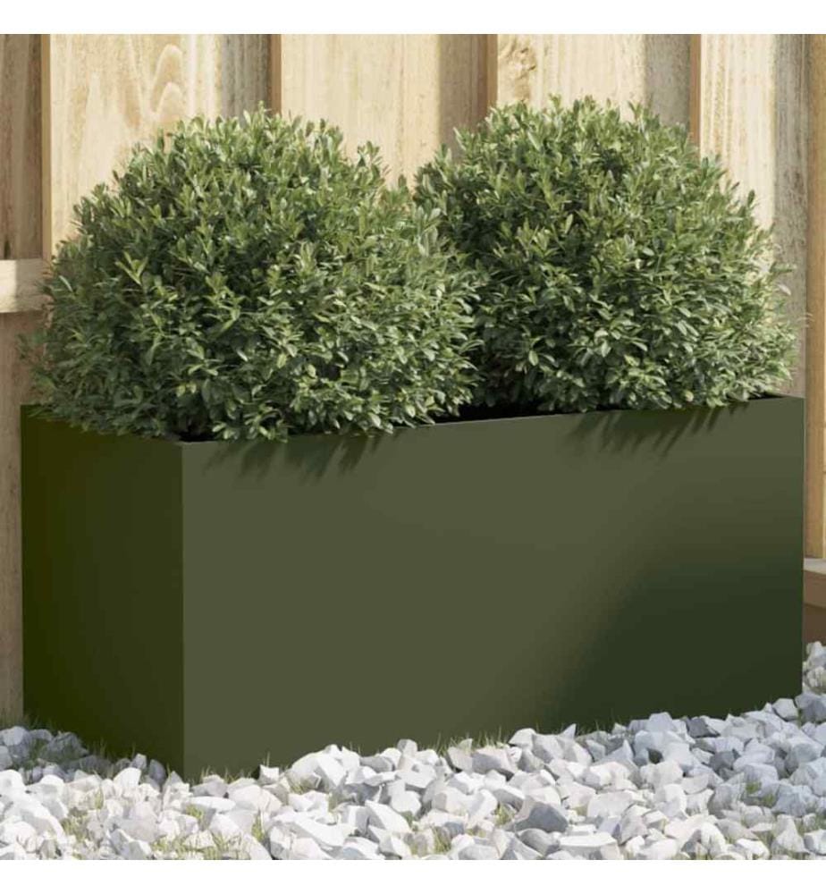 Pflanzkübel Olivgrün 62x30x29 cm Kaltgewalzter Stahl