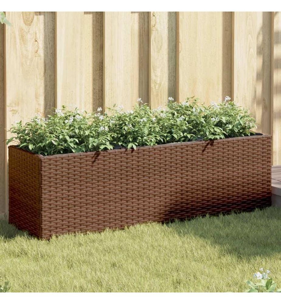 vidaXL Jardinières avec 3 pots 2 pcs marron 105x30x32cm résine tressée