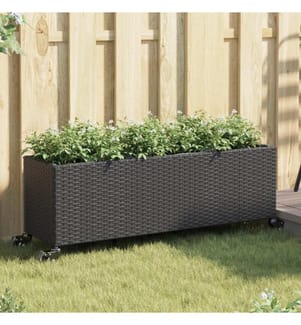 vidaXL Pflanzkübel mit Rollen 2 Stk. Schwarz 107x32x38 cm Poly Rattan