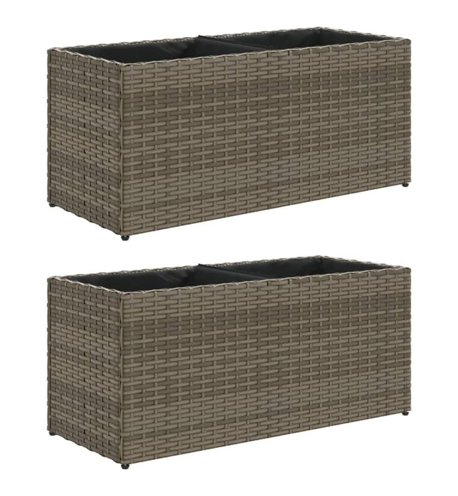vidaXL Jardinières avec 2 pots 2 pcs gris 72x30x32 cm résine tressée