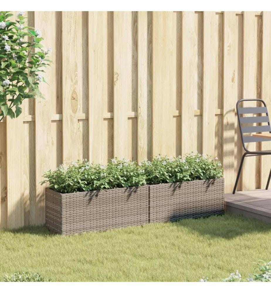 vidaXL Jardinières avec 2 pots 2 pcs gris 72x30x32 cm résine tressée