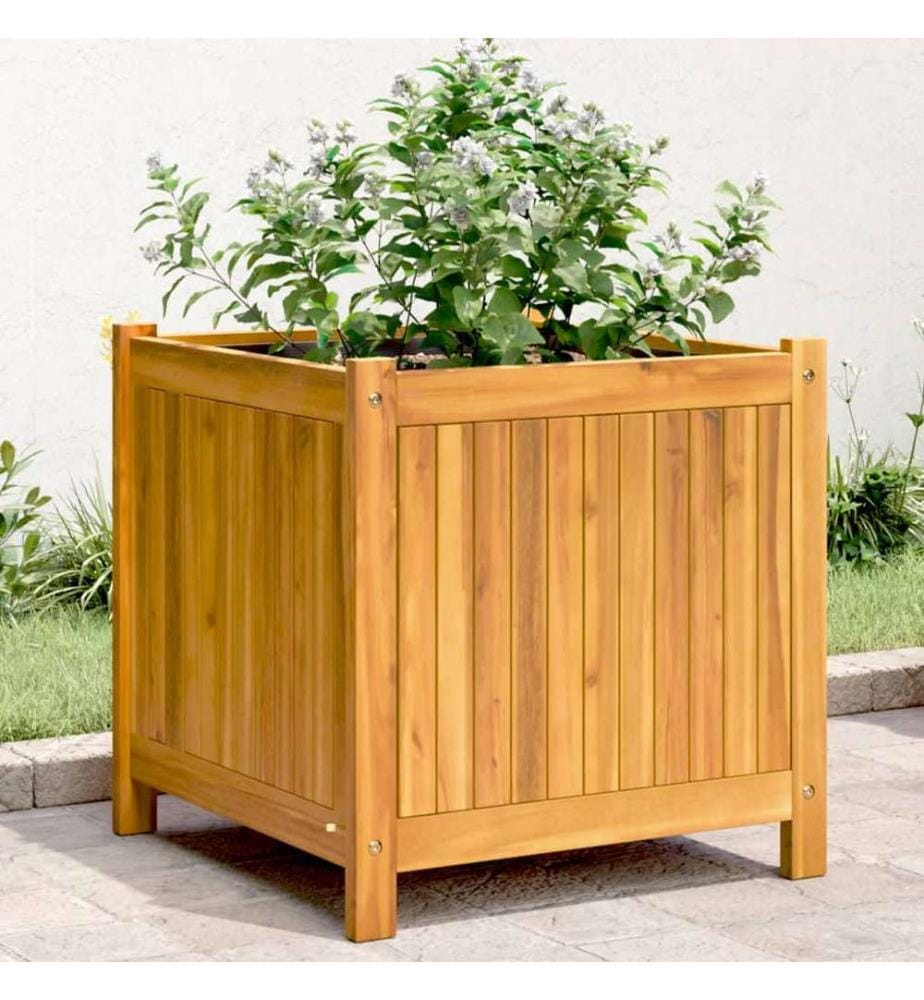 vidaXL Jardinière avec doublure 50x50x50 cm bois massif d'acacia