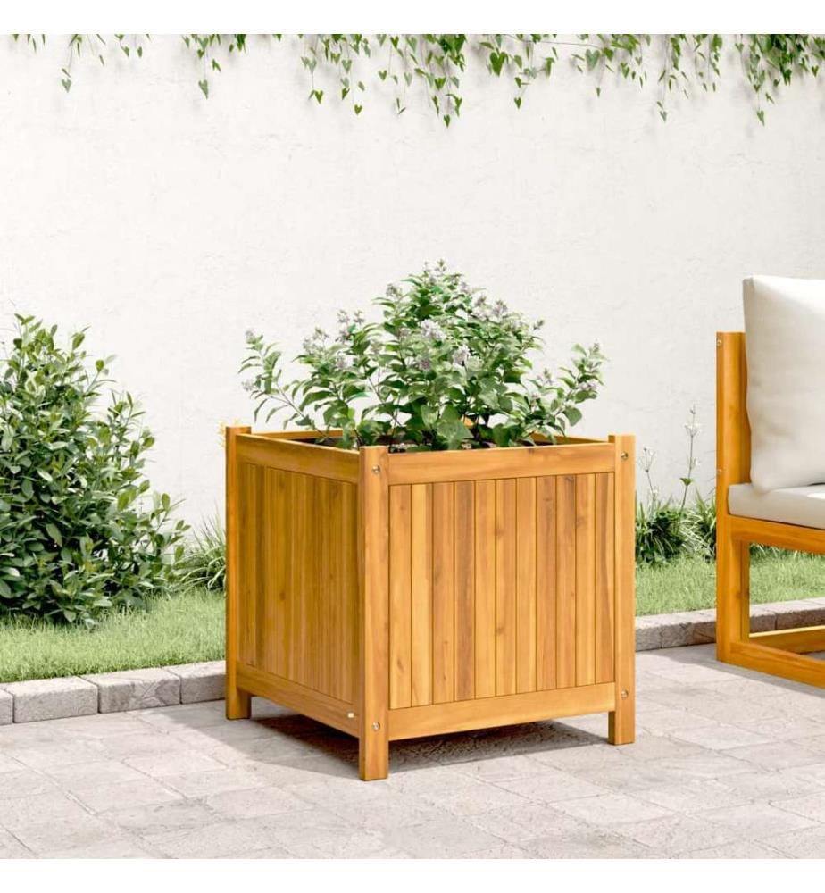 vidaXL Jardinière avec doublure 50x50x50 cm bois massif d'acacia