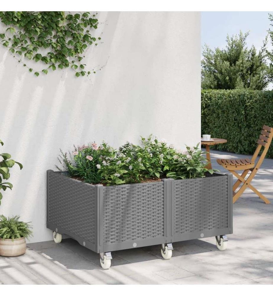 vidaXL Jardinière à roulettes gris clair 100x80x54 cm PP