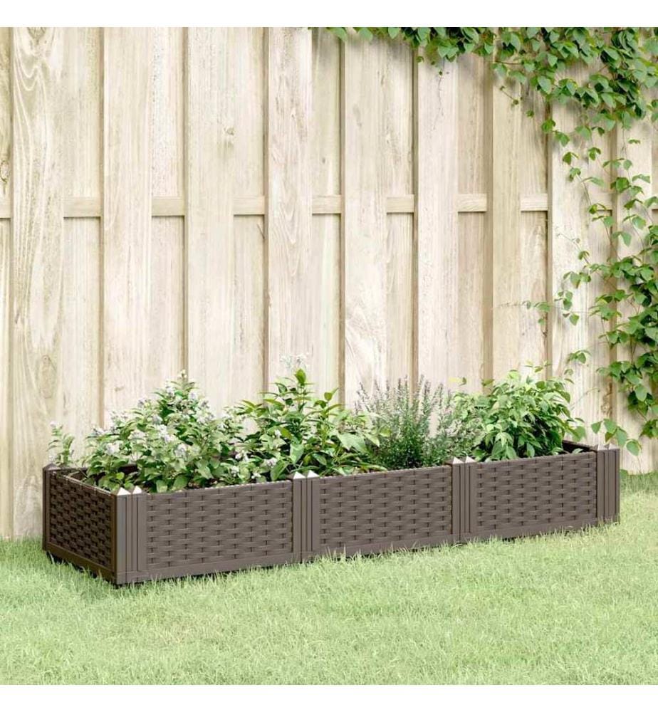 vidaXL Jardinière avec piquets marron 125x40x28,5 cm PP