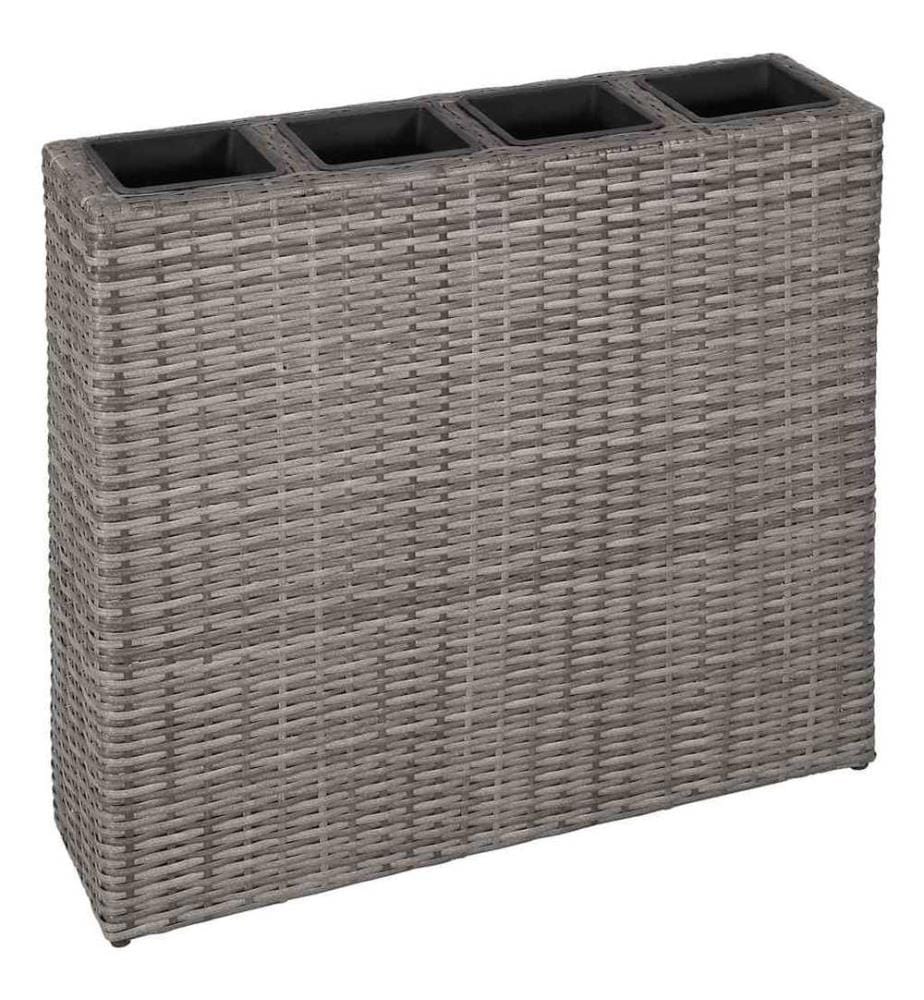 vidaXL Garten-Hochbeet mit 4 Töpfen Poly Rattan Grau