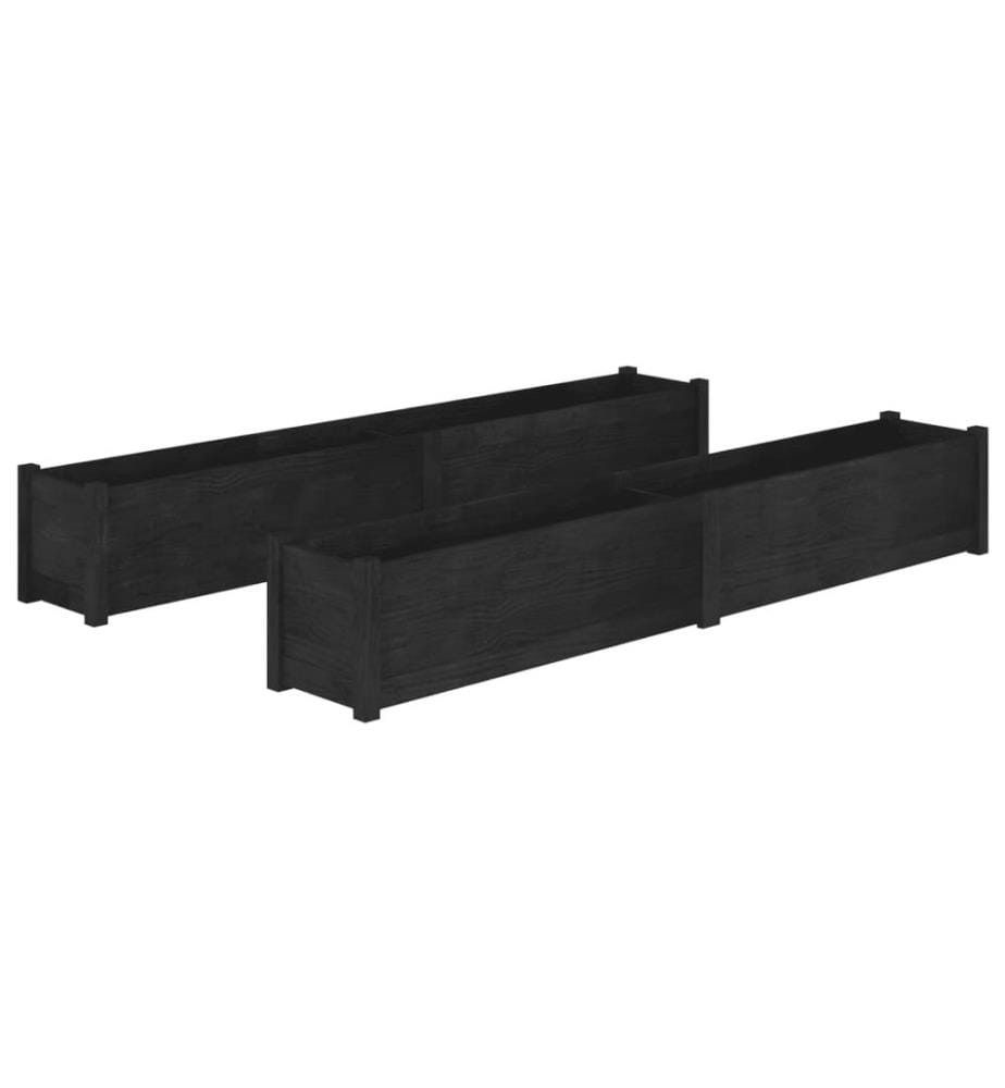 vidaXL Jardinières 2 pcs Noir 200x31x31 cm Bois de pin massif