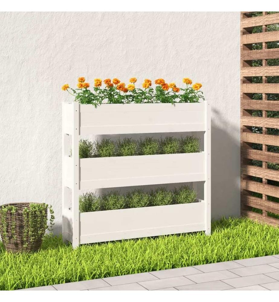 vidaXL Jardinière Blanc 112x25x104,5 cm Bois massif de pin