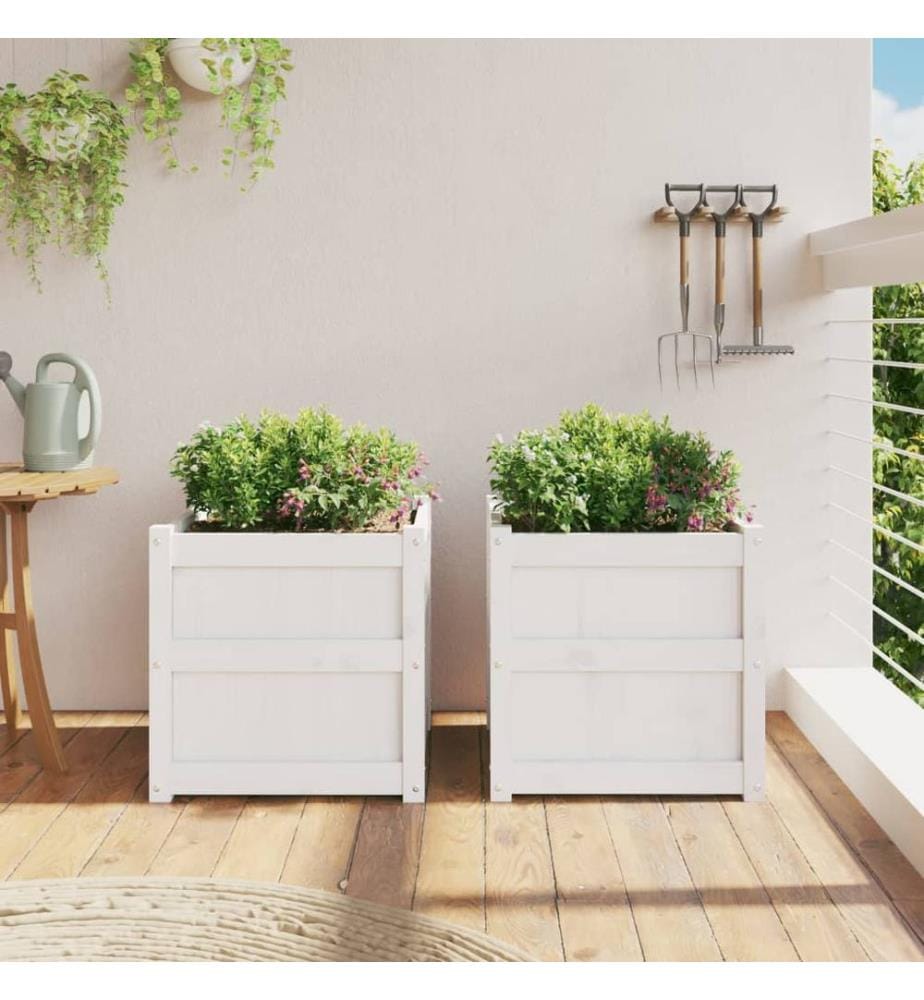vidaXL Jardinières 2 pcs blanc bois de pin massif