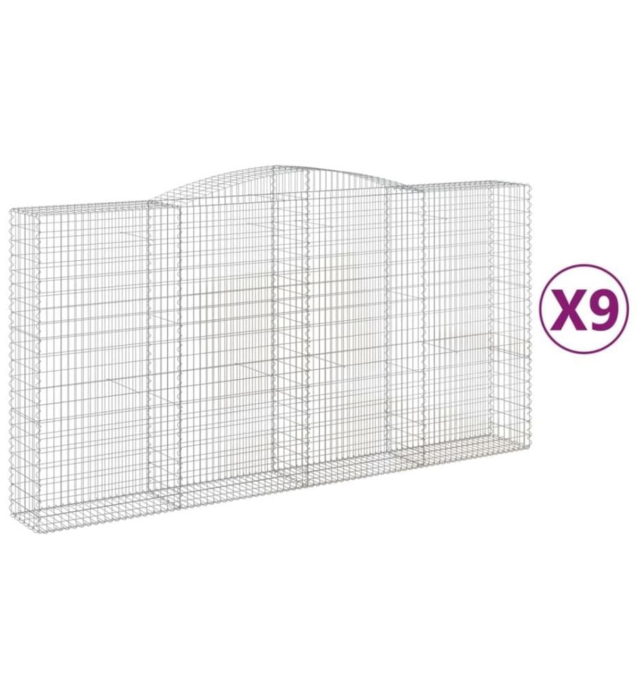 vidaXL Paniers à gabions arqués 9 pcs 400x50x200/220 cm Fer galvanisé