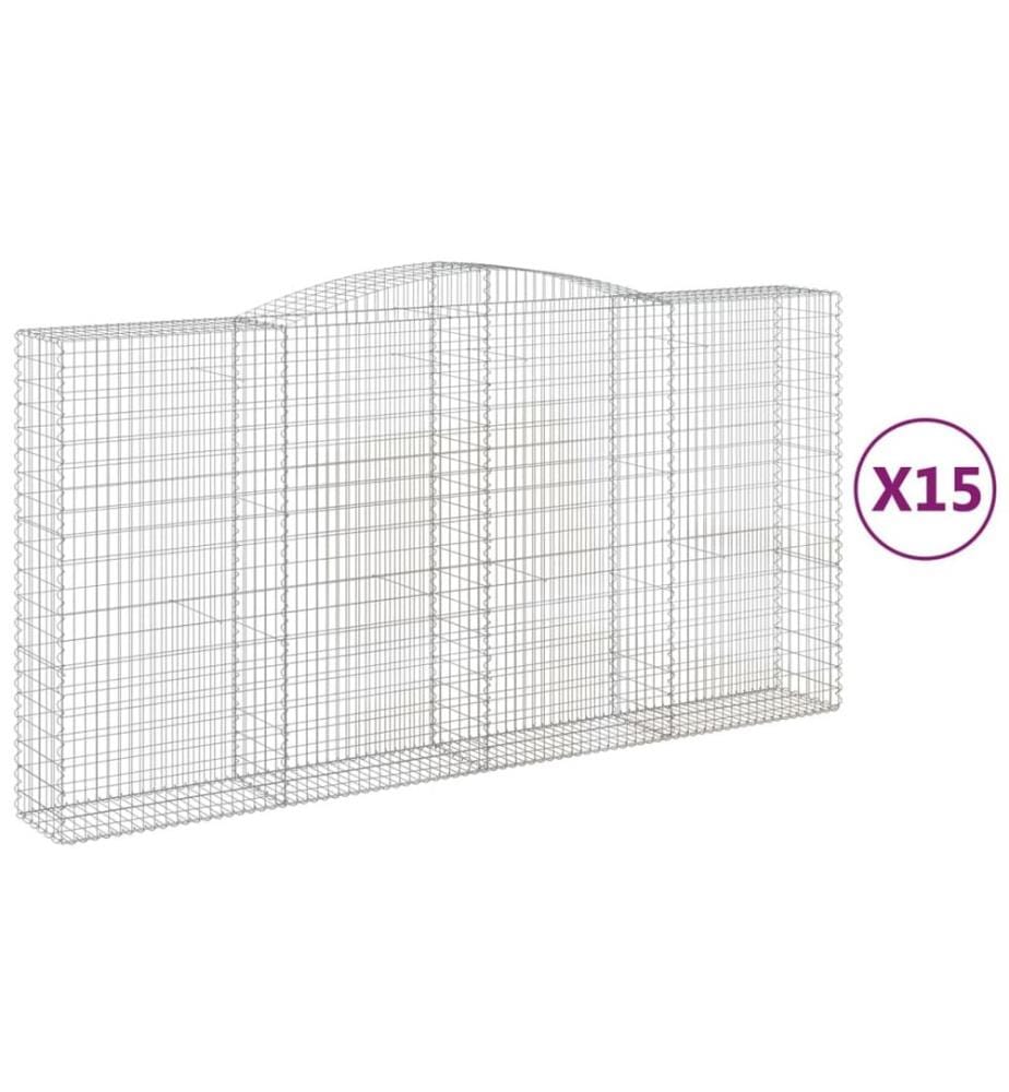 vidaXL Paniers à gabions arqués 15 pcs 400x50x200/220 cm Fer galvanisé