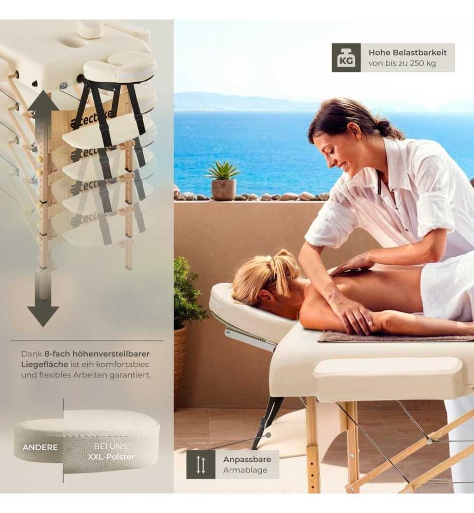 Table de massage Pliante 2 Zones 7,5 cm d'épaisseur - beige