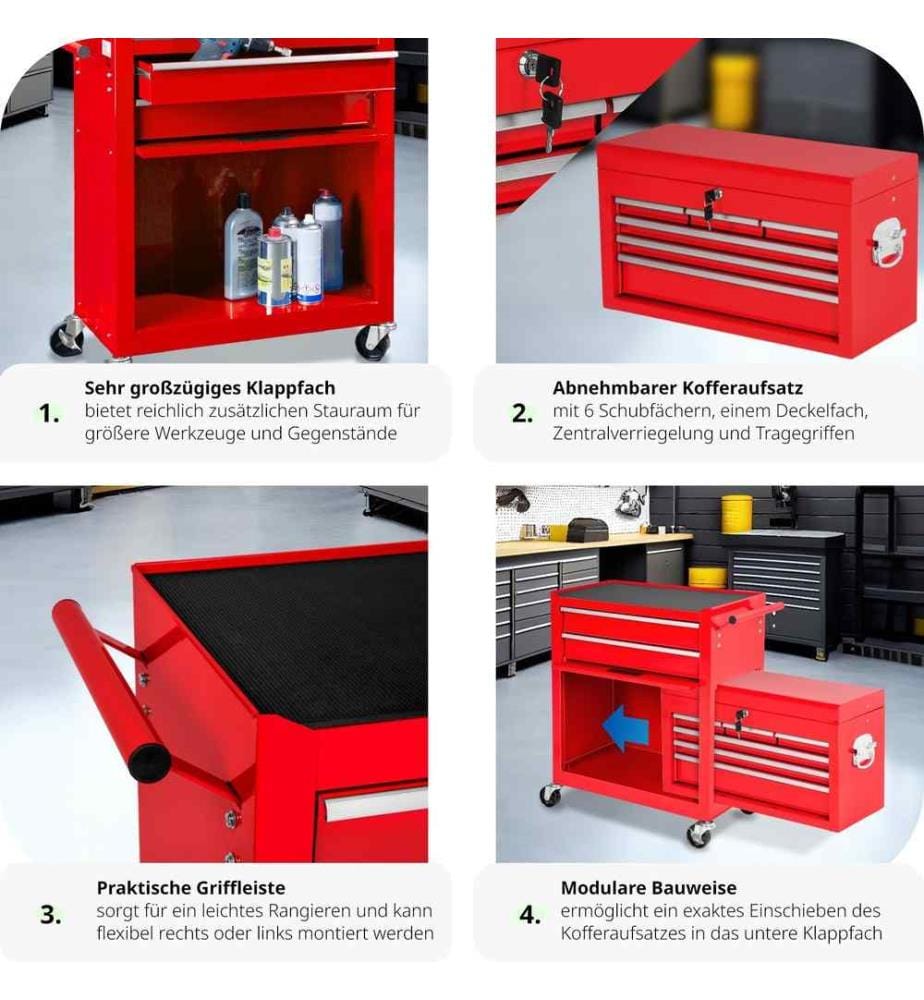 Servante d'atelier 10 compartiments - rouge