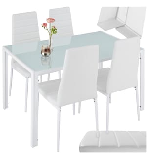 Dining Table and Chairs Berlin - dining table & 4 chairs padded with faux leather - white