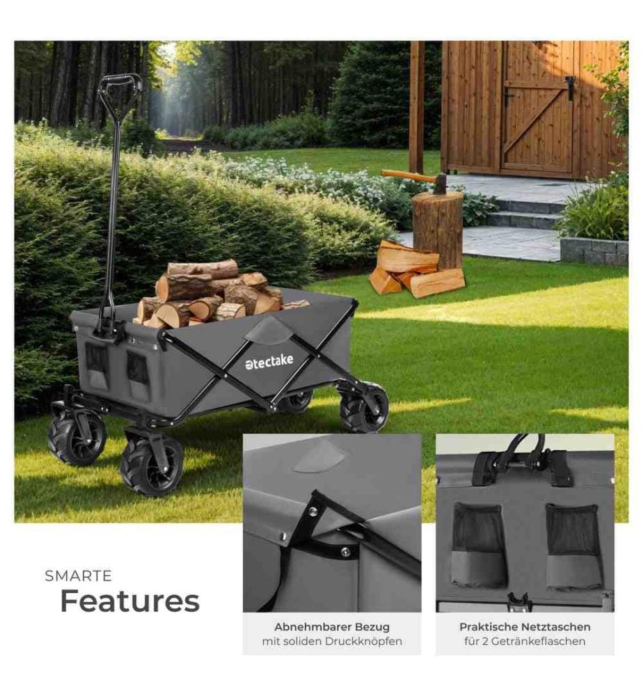Carretto pieghevole con ruota larga carico massimo 80 kg - grigio