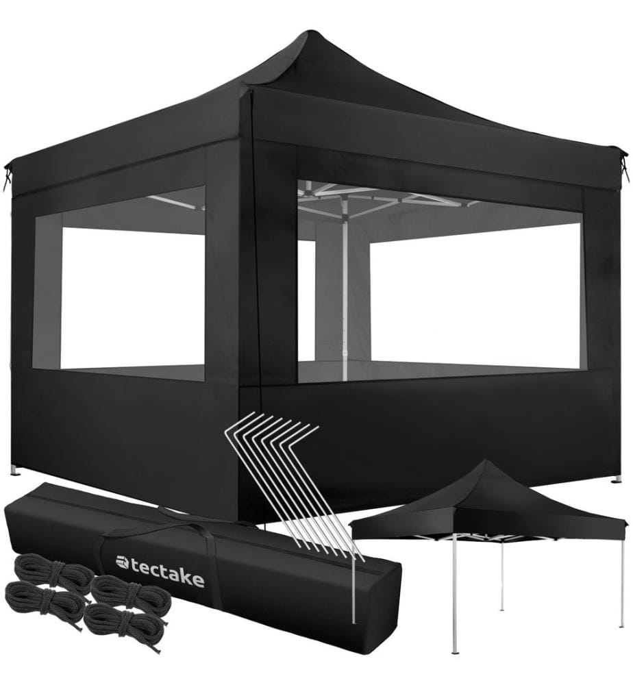 Tonnelle 3 x 3 m avec 4 rideaux - noir