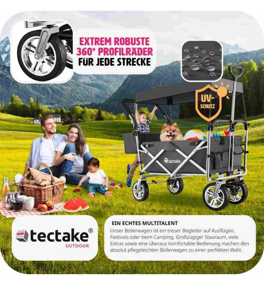 Garden Trolley Nico - foldable, with roof, telescopic handle, brake function, bag - grey
