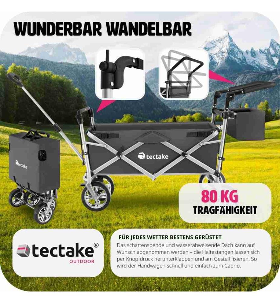 Garden Trolley Nico - foldable, with roof, telescopic handle, brake function, bag - grey
