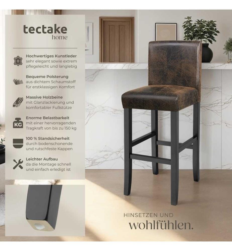 Barhocker aus Kunstleder - antikbraun, 2er Set