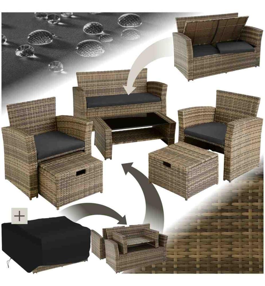 Salon de jardin Modena 321 avec housse de protection - marron naturel