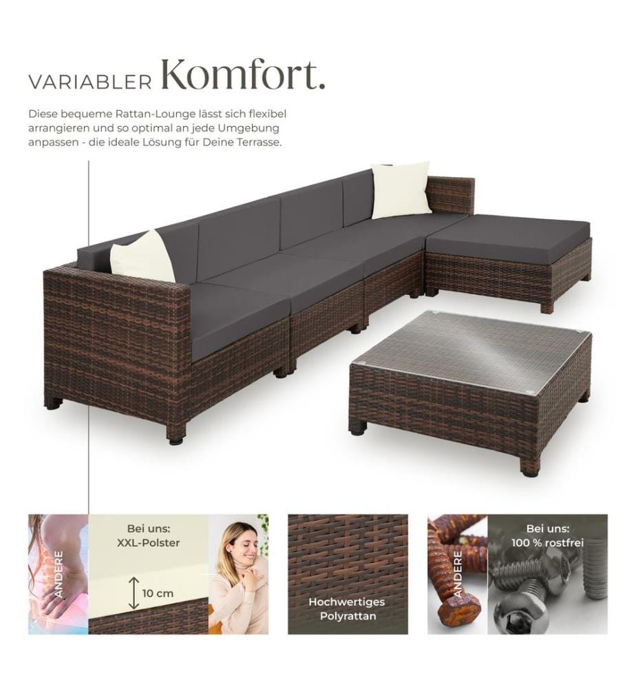 Set da giardino in rattan con telaio in alluminio e imbottitura di 10 cm - neromarrone