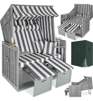 Beach Chair 'Sylt' with cushions, footrest and rain cover - greywhite