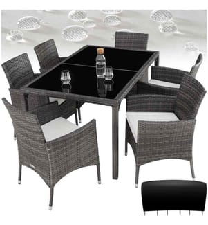 Salon de jardin 6 places avec housse de protection - grisblanc