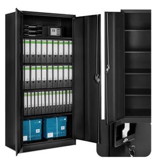 Filing Cabinet Blain - 5 height-adjustable shelves, lockable doors - black