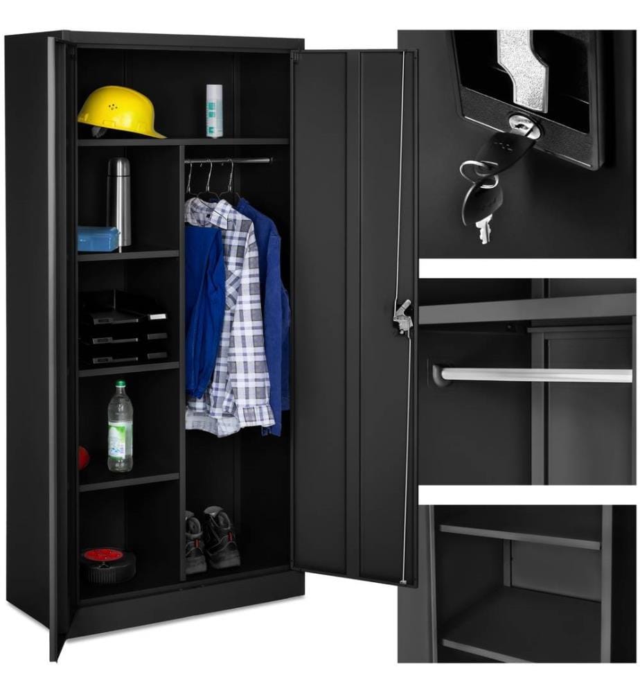 Armadio portadocumenti a 6 scomparti e asta appendiabiti - nero, 80 cm