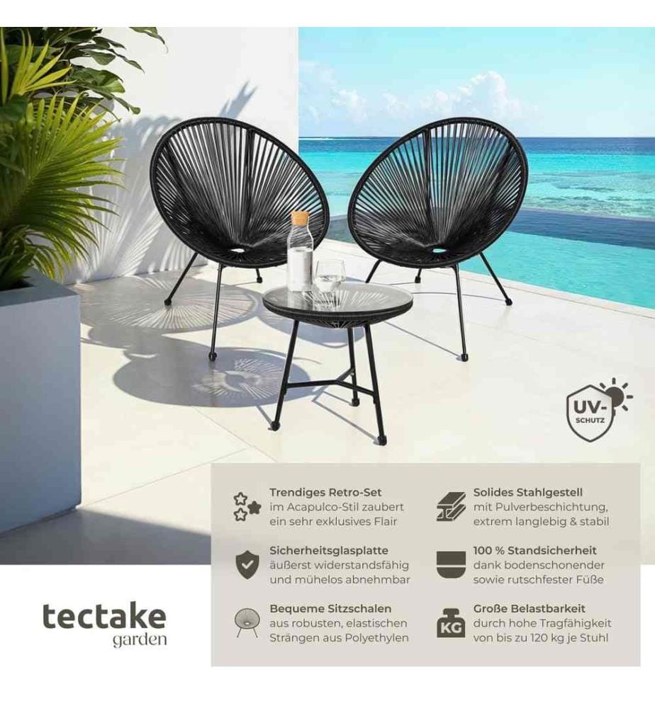 2 Gartenstühle Santana mit Tisch - schwarz