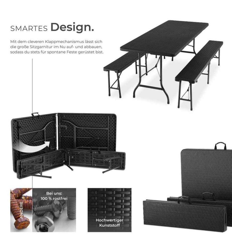 Ensemble de table de camping Vani pliable en rotin - noir-aspect rotin