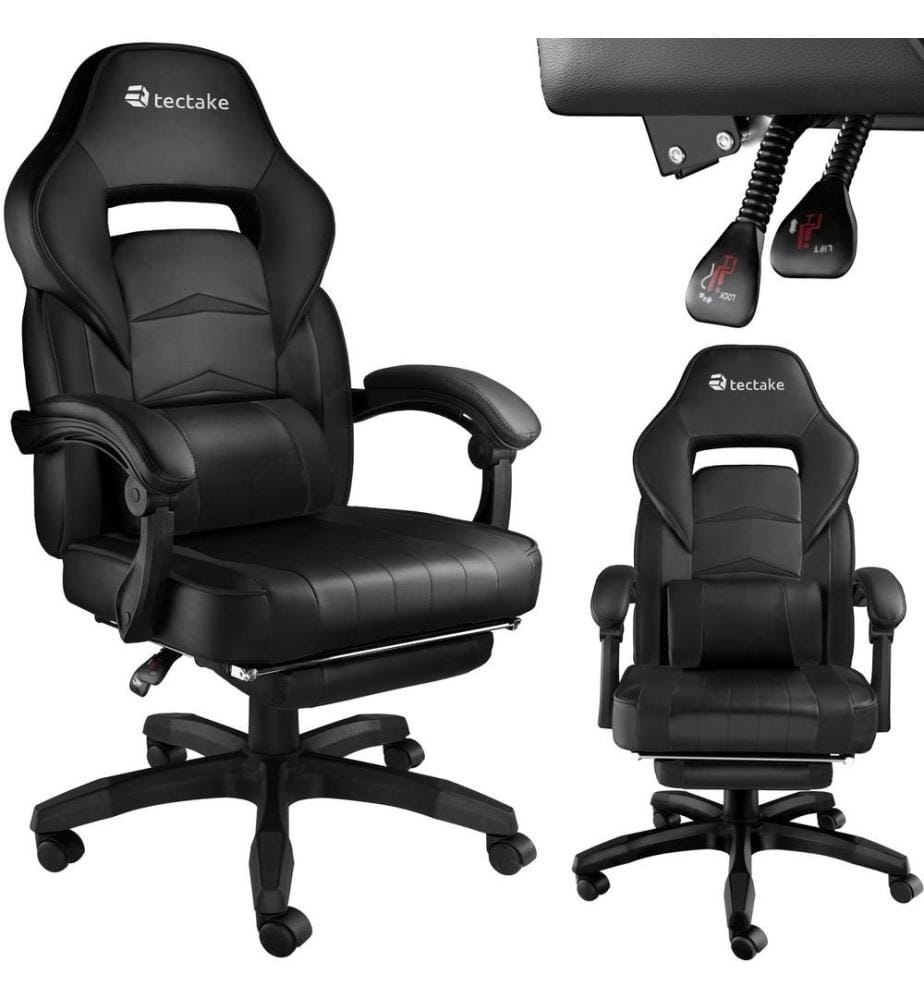 Chaise de bureau racing Comodo avec repose-pieds - noirnoir