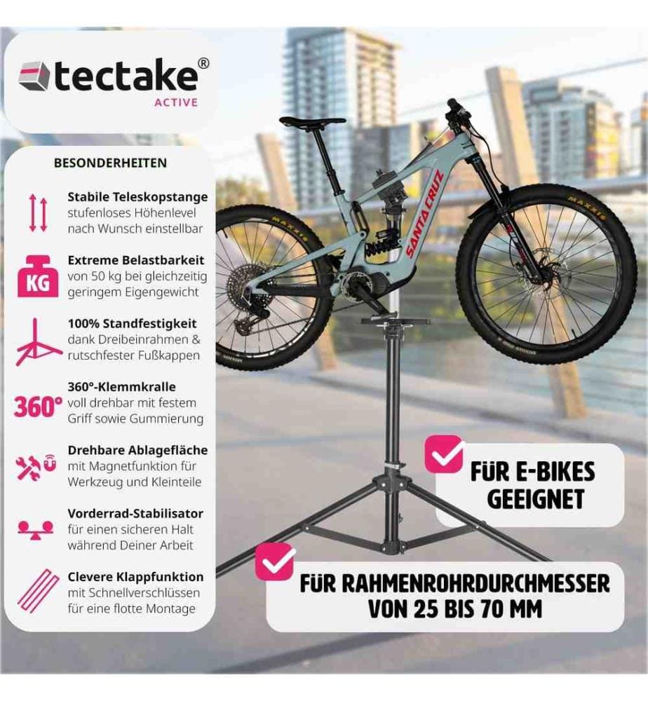 Support de réparation pour vélo Tristan jusqu'à 50kg, adapté aux vélos électriques - noir