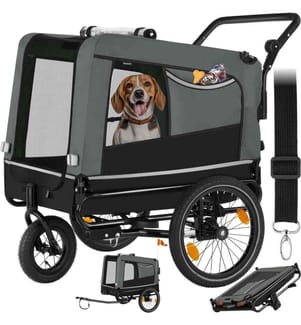 Dog Bike Trailer - multifunctional, foldable, including reflectors, leash and flag - grey