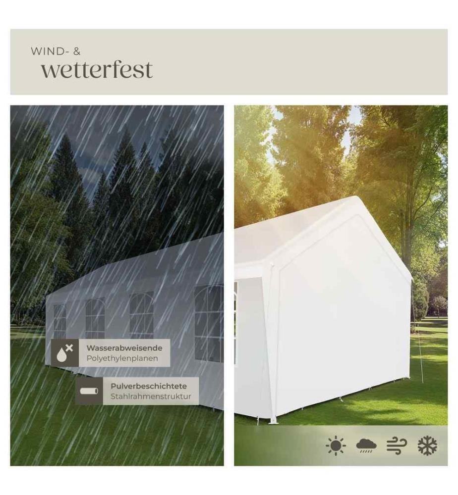 Pavillon Mammut 8x4m avec système d'emboîtage, solide et étanche - blanc